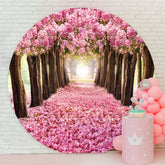 Aperturee - Circle Pink Floral Road Spring Backdrop For Decoration